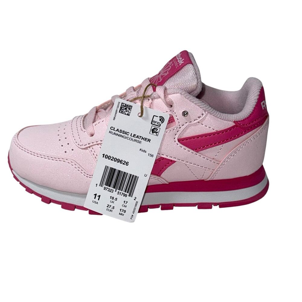 Reebok Running course Pink Girls Classics leather shoes SZ/11 - Picture 10 of 15